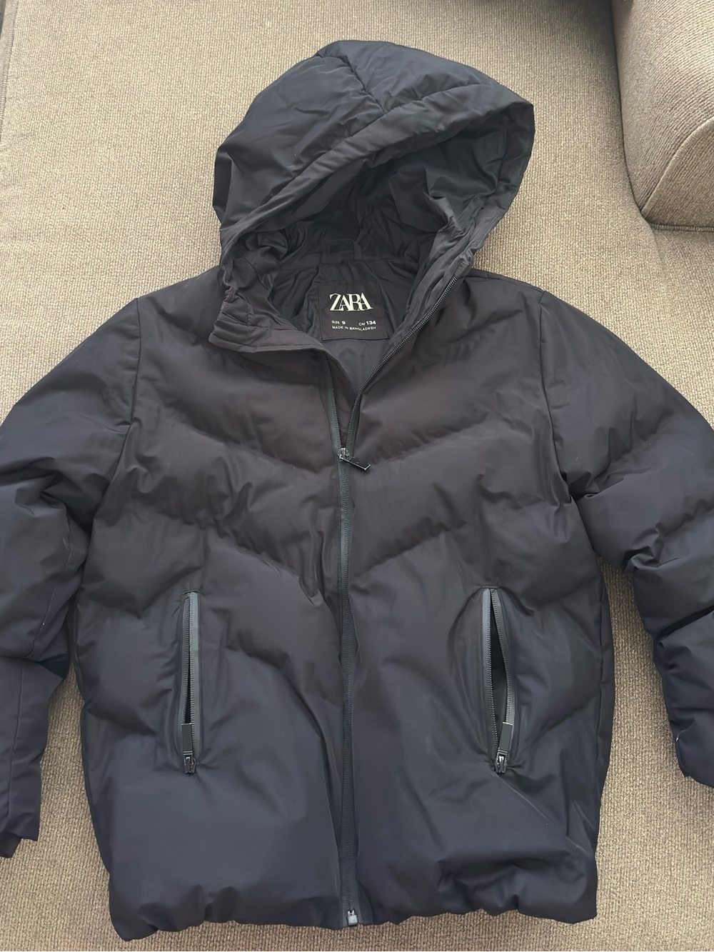 Zara Boys Black Hooded Puffer Jacket